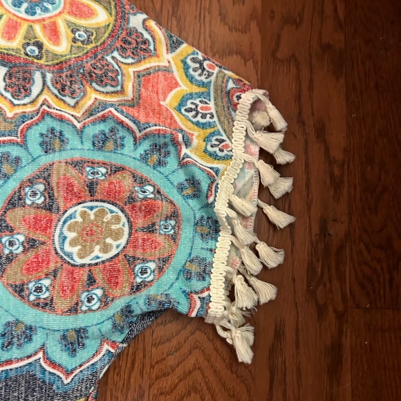 Bohemian Mandala Print Multicolor Swim Cover-Up with Tassels. One size. - Picture 5 of 9